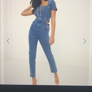 Denim lace jumpsuit